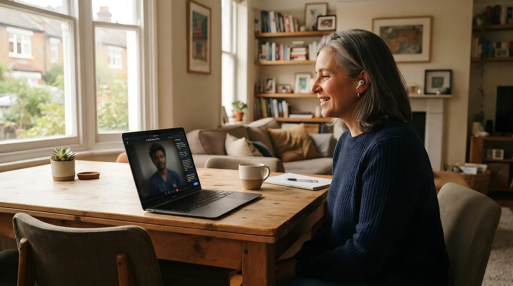 A patient meeting a physician by video from home.